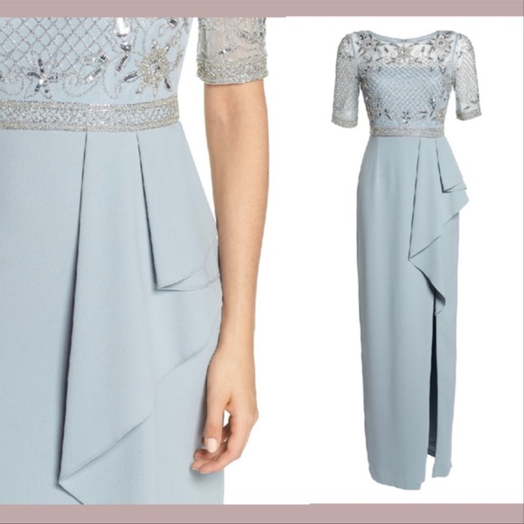 Adrianna Papell elbow length illusion sleeves beaded bodice gown - Picture 11 of 13